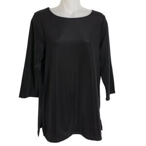 Susan Graver Womens Tunic Top XS Lustra Knit Ballet Neck 3/4 Sleeve Black A2352